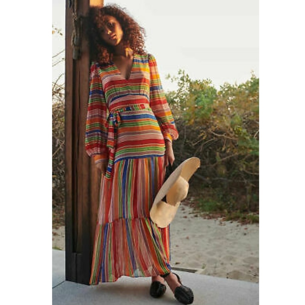 Farm Rio Luana Maxi Dress Rainbow Stripe